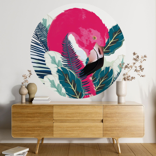 Papier peint rond / cercle - Flamant rose