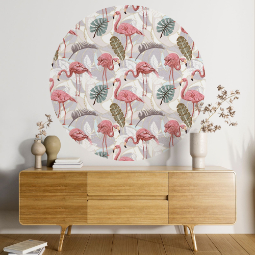 Papier peint rond / cercle - Flamants Roses - 137