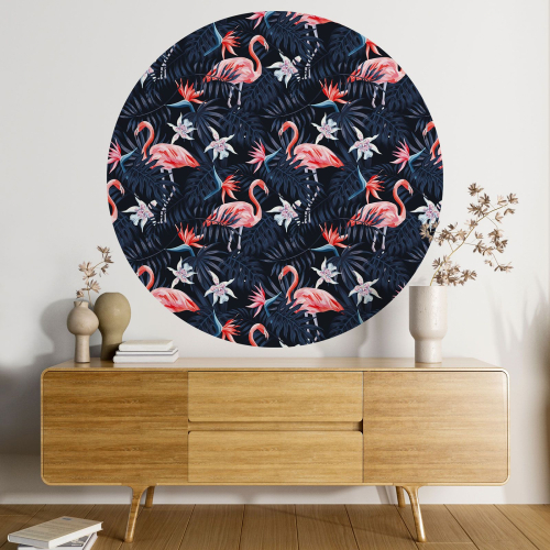 Papier peint rond / cercle - Flamants Roses