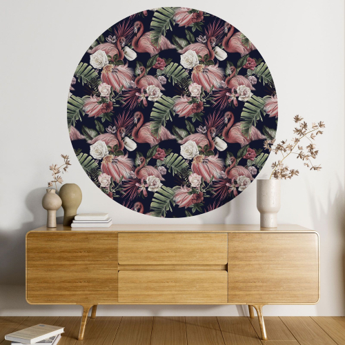 Papier peint rond / cercle - Flamants Roses - 198
