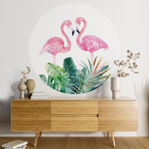 Papier peint rond / cercle - Flamants Roses