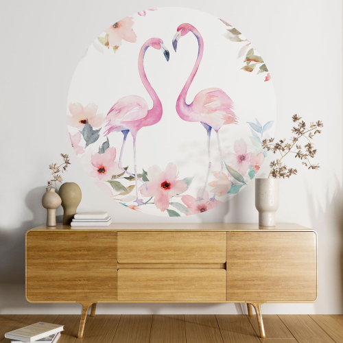 Papier peint rond / cercle - Flamants Roses