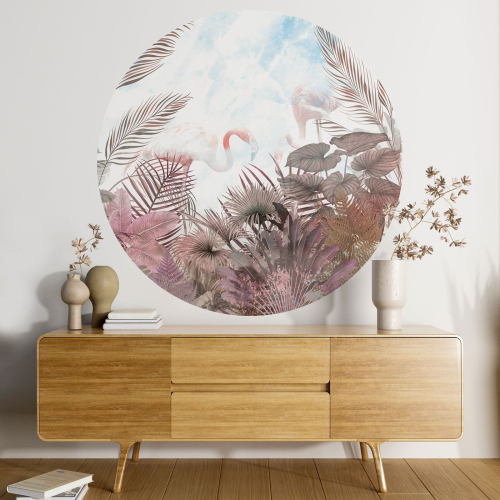Papier peint rond / cercle - Flamants Roses