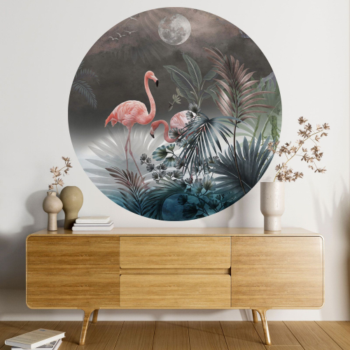 Papier peint rond / cercle - Flamants Roses