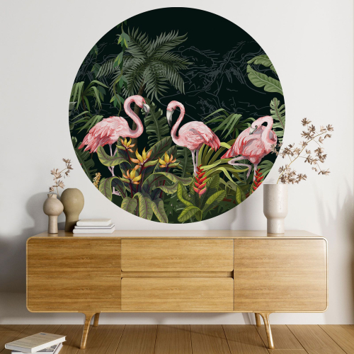 Papier peint rond / cercle - Flamants Roses