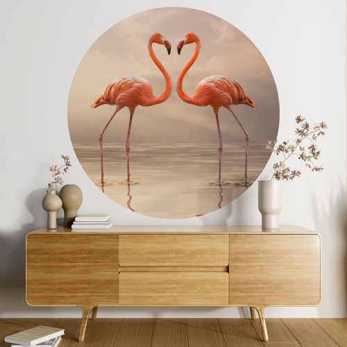 Papier peint rond / cercle - Flamants Roses