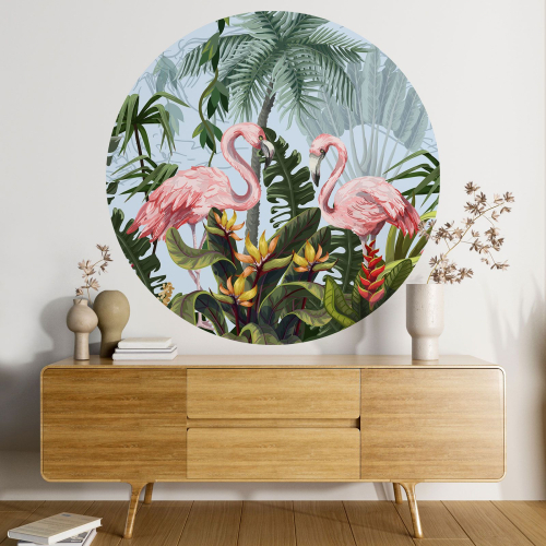 Papier peint rond / cercle - Flamants Roses