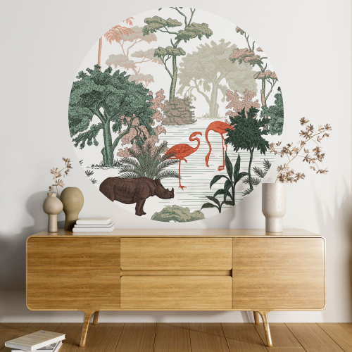 Papier peint rond / cercle - Flamants Roses