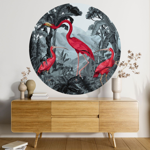 Papier peint rond / cercle - Flamants Roses