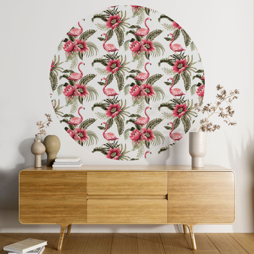Papier peint rond / cercle - Flamants Roses - 547