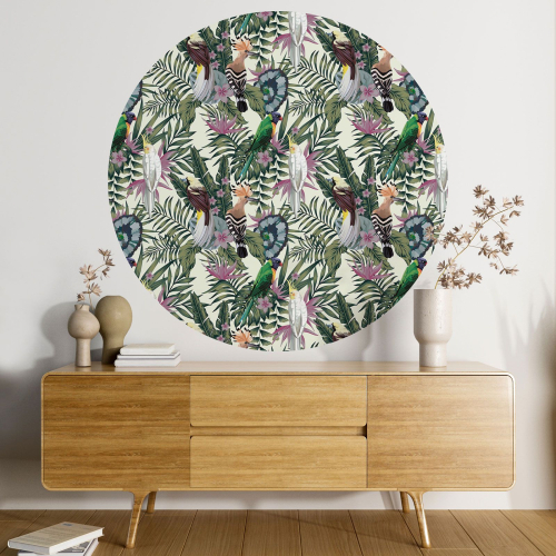Papier peint rond / cercle - Fleurs Oiseaux - 114