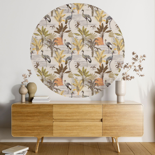 Papier peint rond / cercle - Fleurs Oiseaux - 407