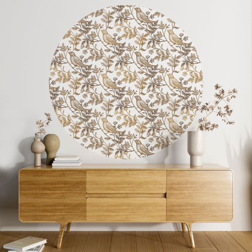 Papier peint rond / cercle - Fleurs Oiseaux - 456