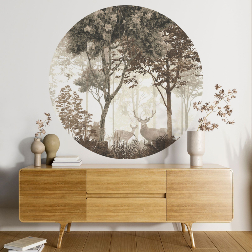 Papier peint rond / cercle - Forêt Cerfs