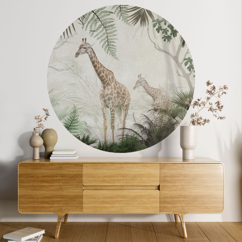 Papier peint rond / cercle - Girafes