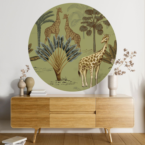 Papier peint rond / cercle - Girafes