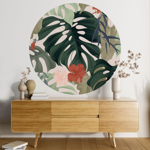 Papier peint rond / cercle -  Motif botanique