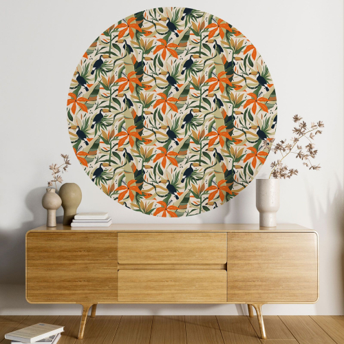 Papier peint rond / cercle - Motif botanique - 546