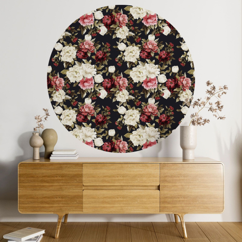 Papier peint rond / cercle - Motif floral - 010