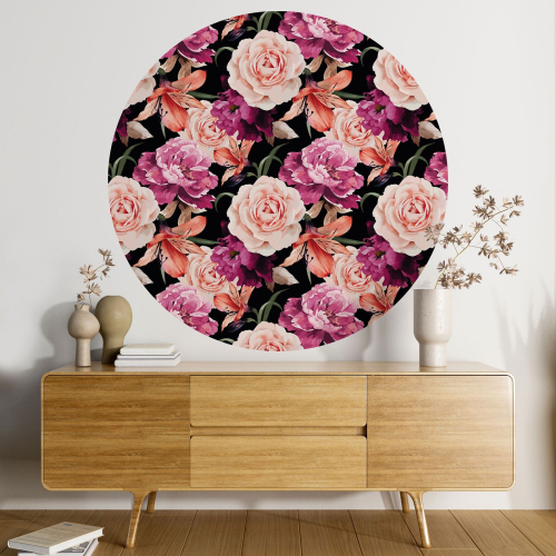 Papier peint rond / cercle - Motif floral - 023