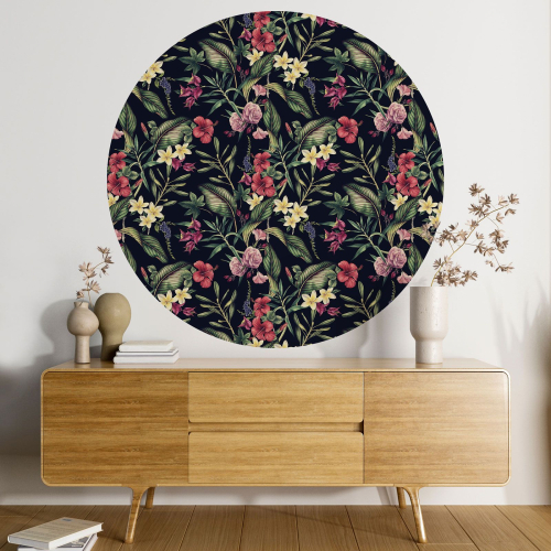 Papier peint rond / cercle - Motif floral - 040