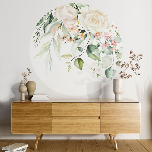 Papier peint rond / cercle - Motif floral