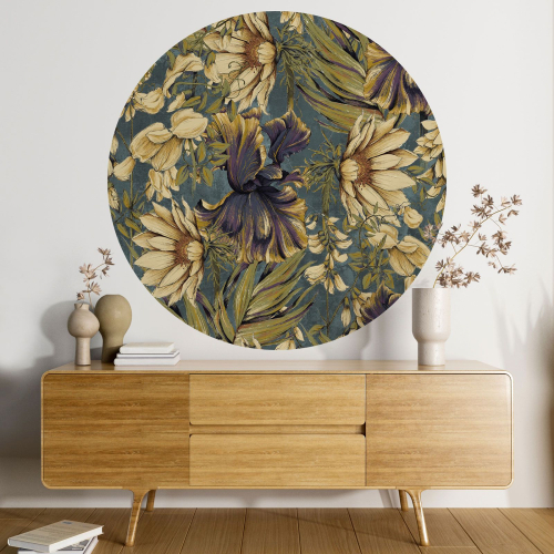 Papier peint rond / cercle - Motif floral