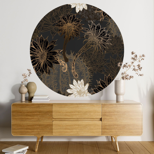 Papier peint rond / cercle - Motif floral