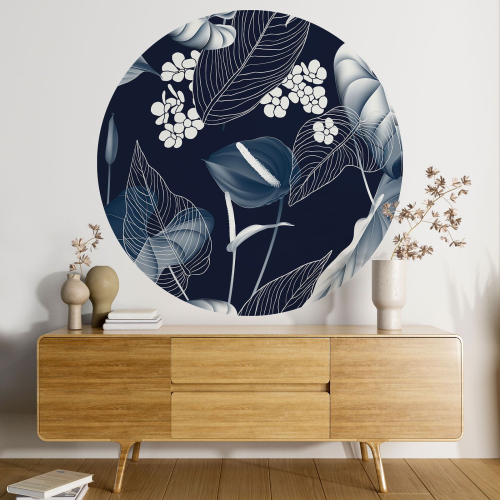 Papier peint rond / cercle - Motif floral
