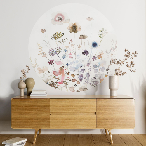 Papier peint rond / cercle - Motif floral