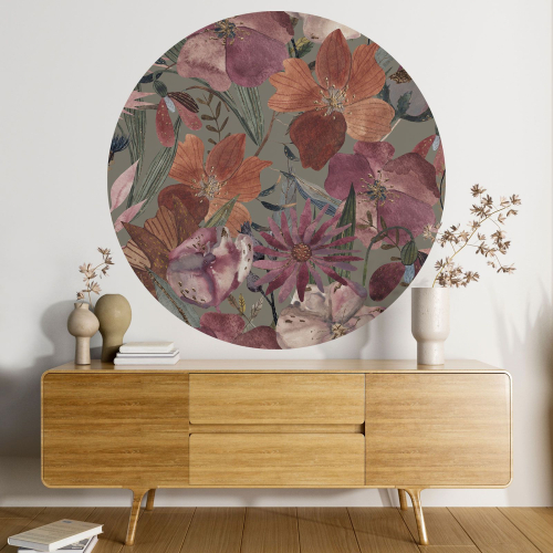 Papier peint rond / cercle - Motif floral 