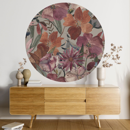 Papier peint rond / cercle - Motif floral