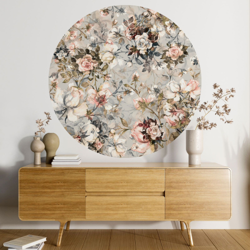 Papier peint rond / cercle - Motif floral