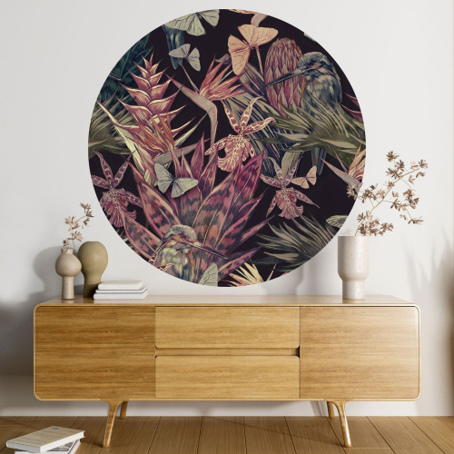 Papier peint rond / cercle - Motif floral