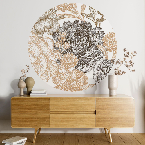 Papier peint rond / cercle - Motif floral