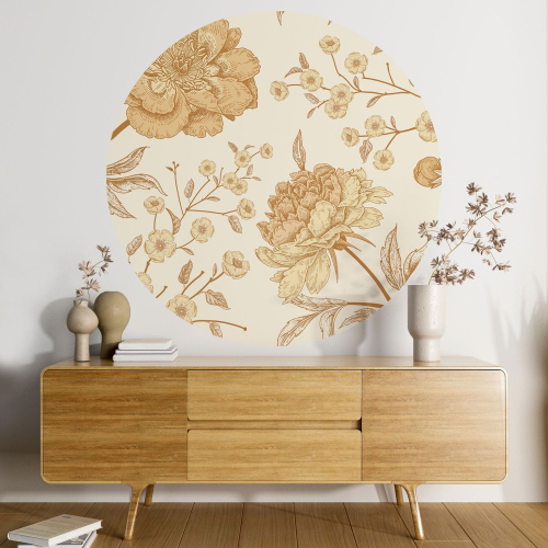 Papier peint rond / cercle - Motif floral