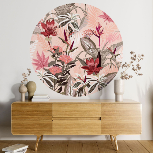 Papier peint rond / cercle - Motif floral