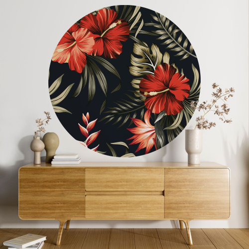 Papier peint rond / cercle - Motif floral