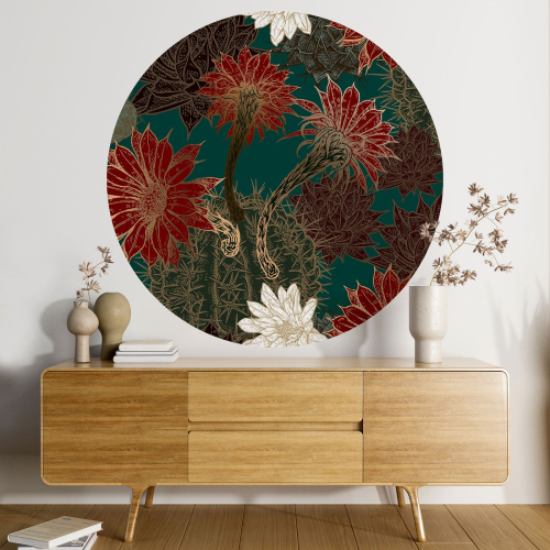 Papier peint rond / cercle - Motif floral