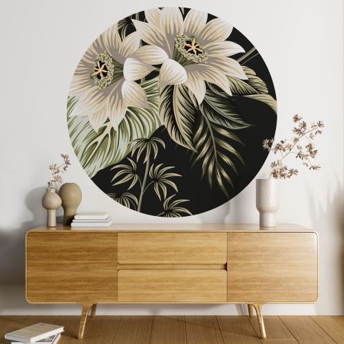 Papier peint rond / cercle - Motif floral