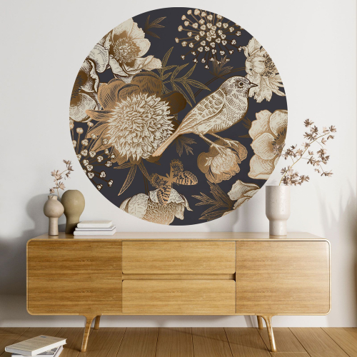 Papier peint rond / cercle - Motif floral