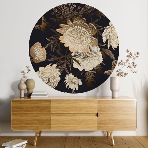 Papier peint rond / cercle - Motif floral