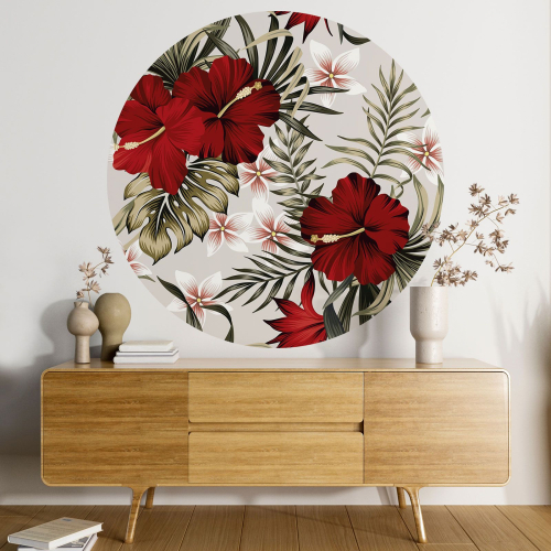 Papier peint rond / cercle - Motif floral