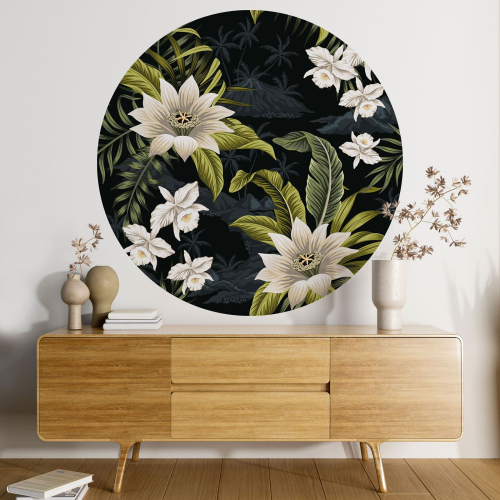 Papier peint rond / cercle - Motif floral
