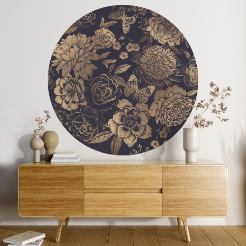 Papier peint rond / cercle - Motif floral