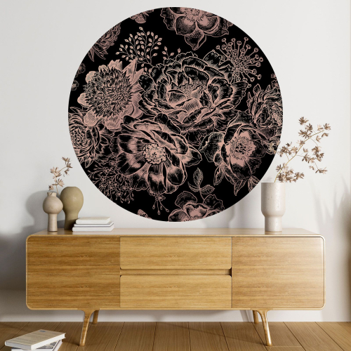 Papier peint rond / cercle - Motif floral