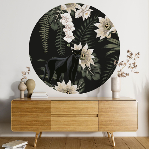Papier peint rond / cercle - Motif floral