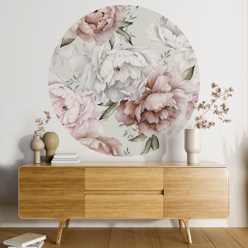 Papier peint rond / cercle - Motif floral