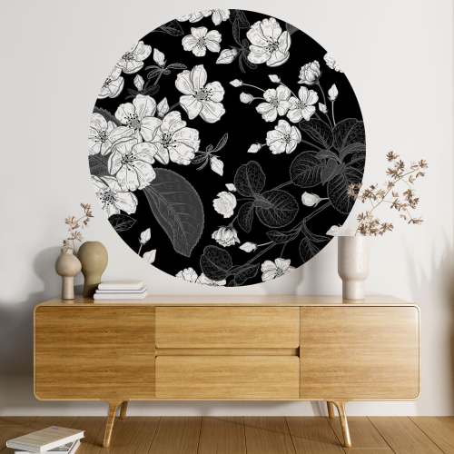 Papier peint rond / cercle - Motif floral