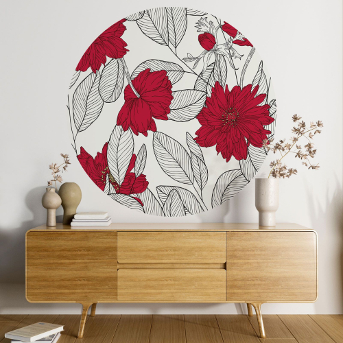 Papier peint rond / cercle - Motif floral